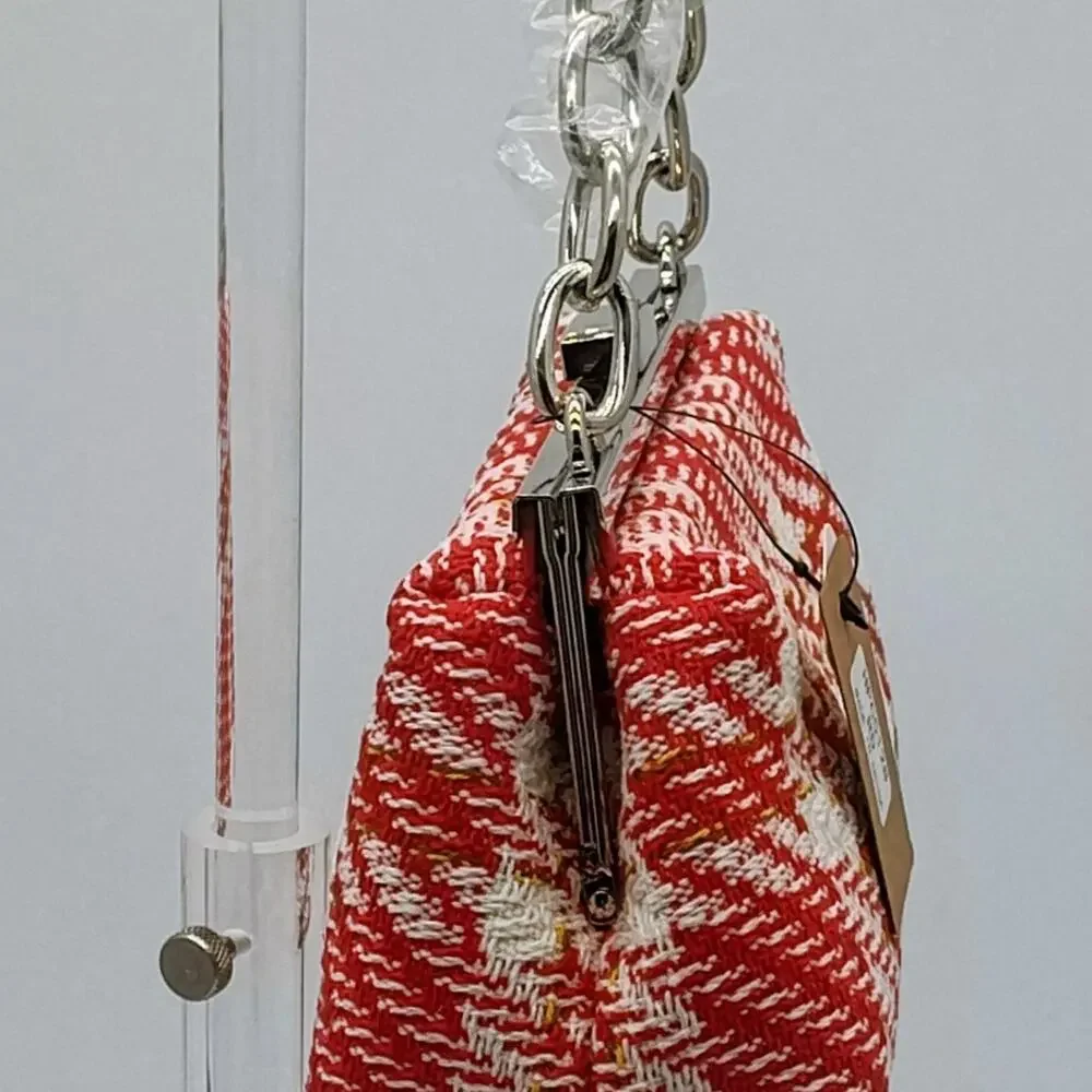 Tweed plaid hard case clutch